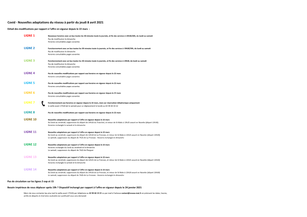 Horaires Des Lignes a Partir Du Jeudi 8 Avril 2021.Xlsx