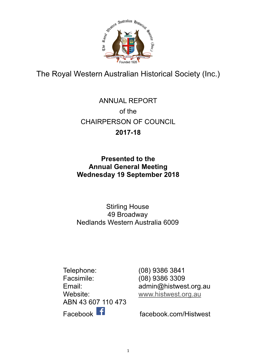 The Royal Western Australian Historical Society (Inc.)