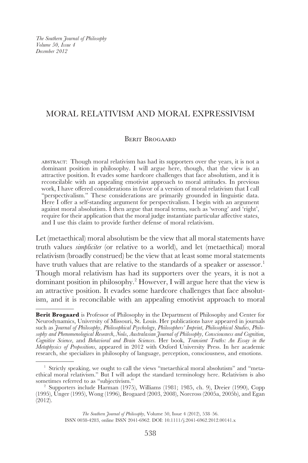 Moral Relativism and Moral Expressivism