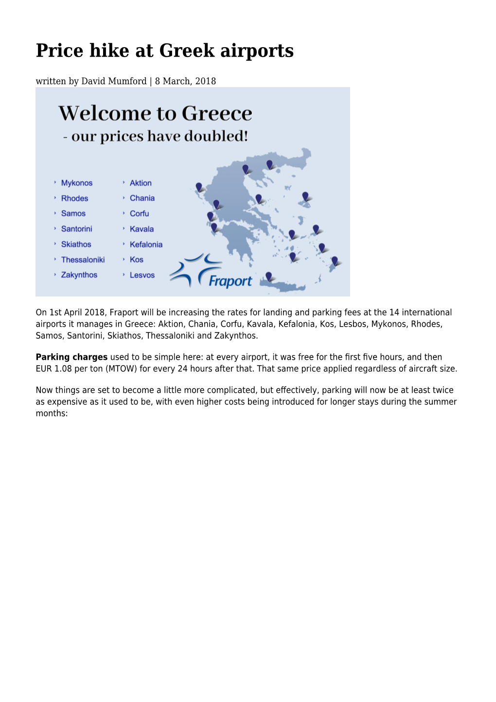 Price Hike at Greek Airports Written by David Mumford | 8 March, 2018