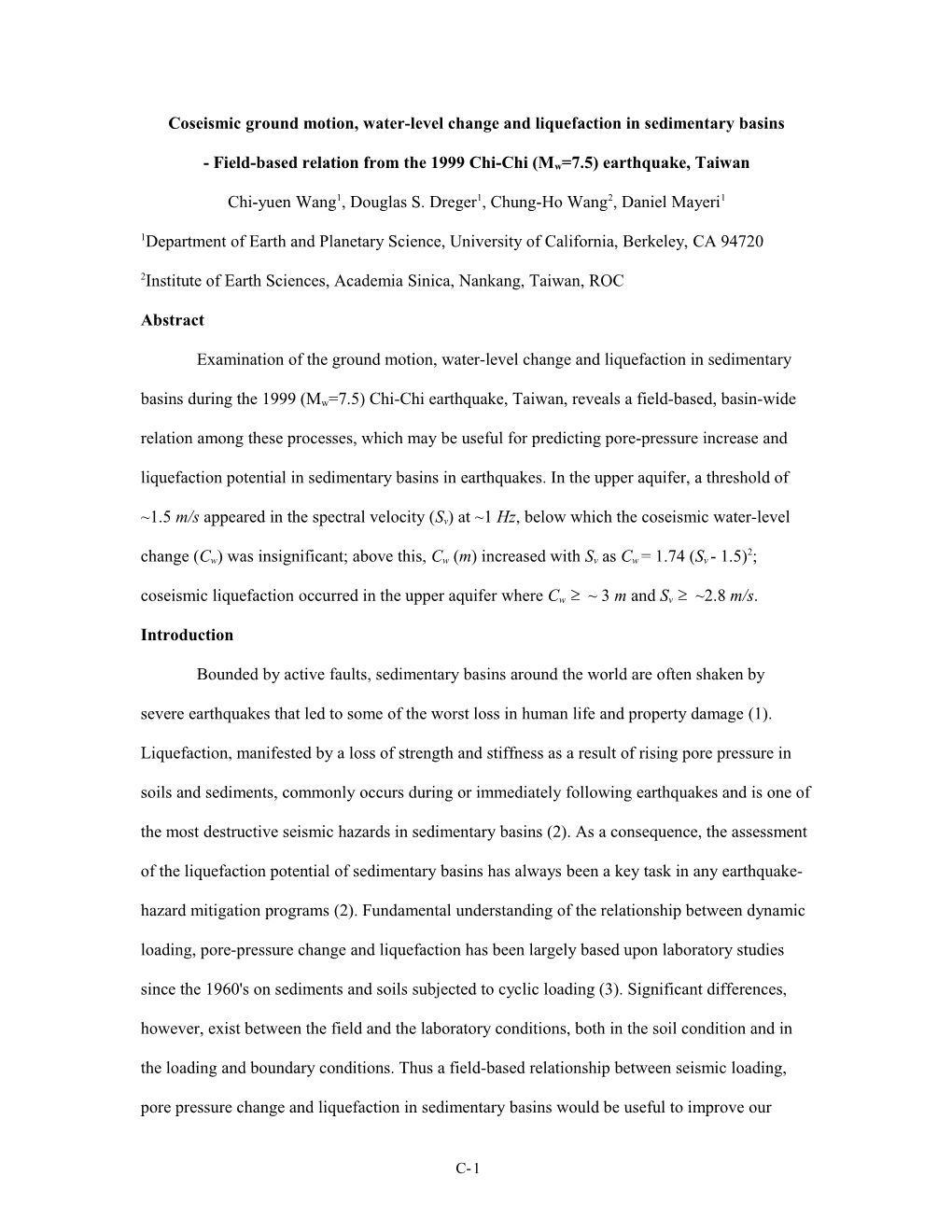 Coseismic Ground Motion, Water-Level Change and Liquefaction in Sedimentary Basins