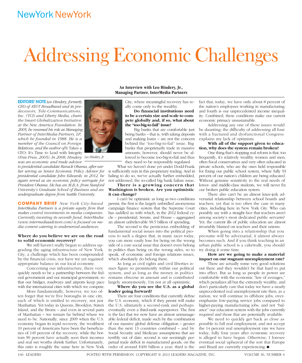 Addressing Economic Challenges
