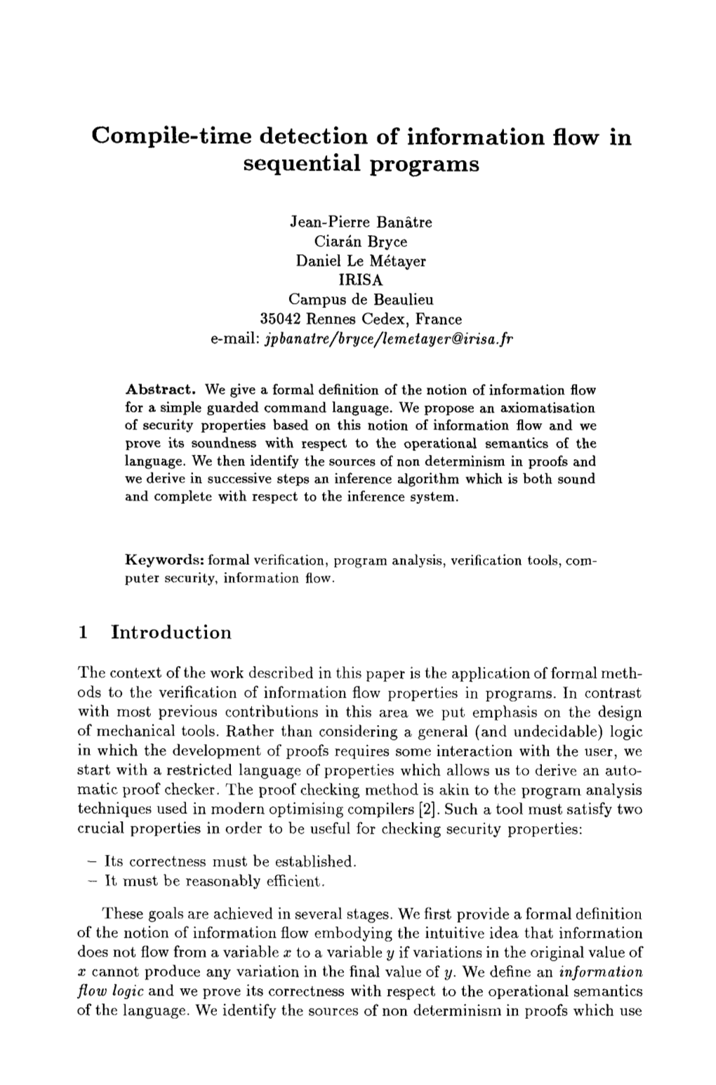 Compile-Time Detection of Information Flow in Sequential Programs