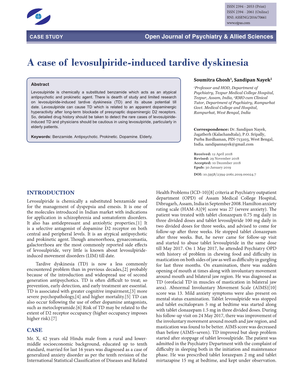 A Case of Levosulpiride-Induced Tardive Dyskinesia