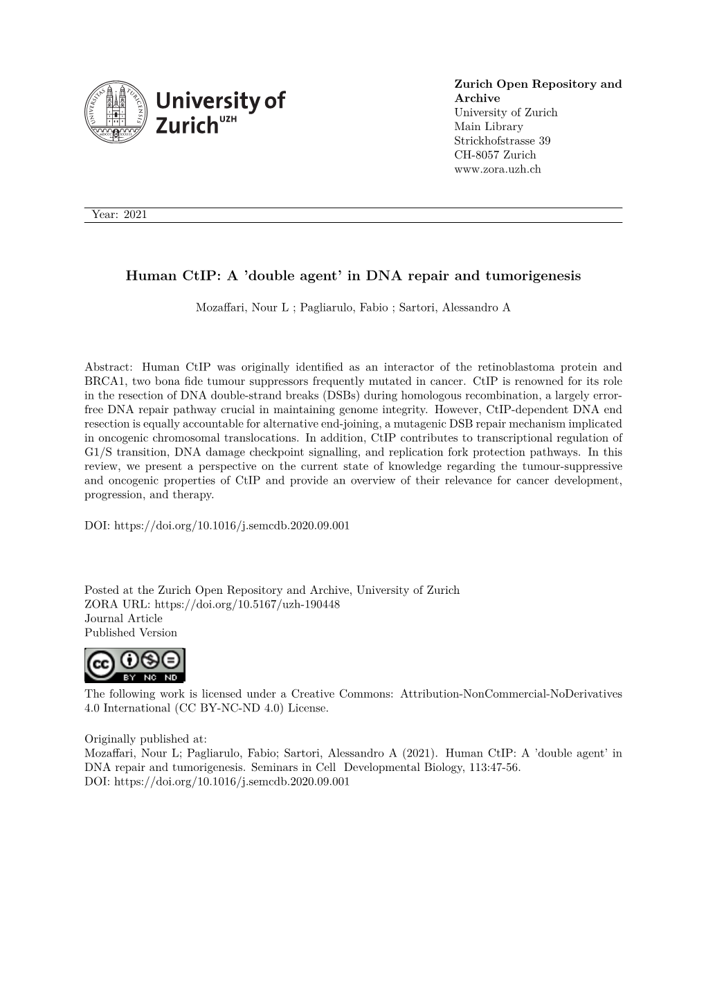 Human Ctip: a ?Double Agent? in DNA Repair and Tumorigenesis