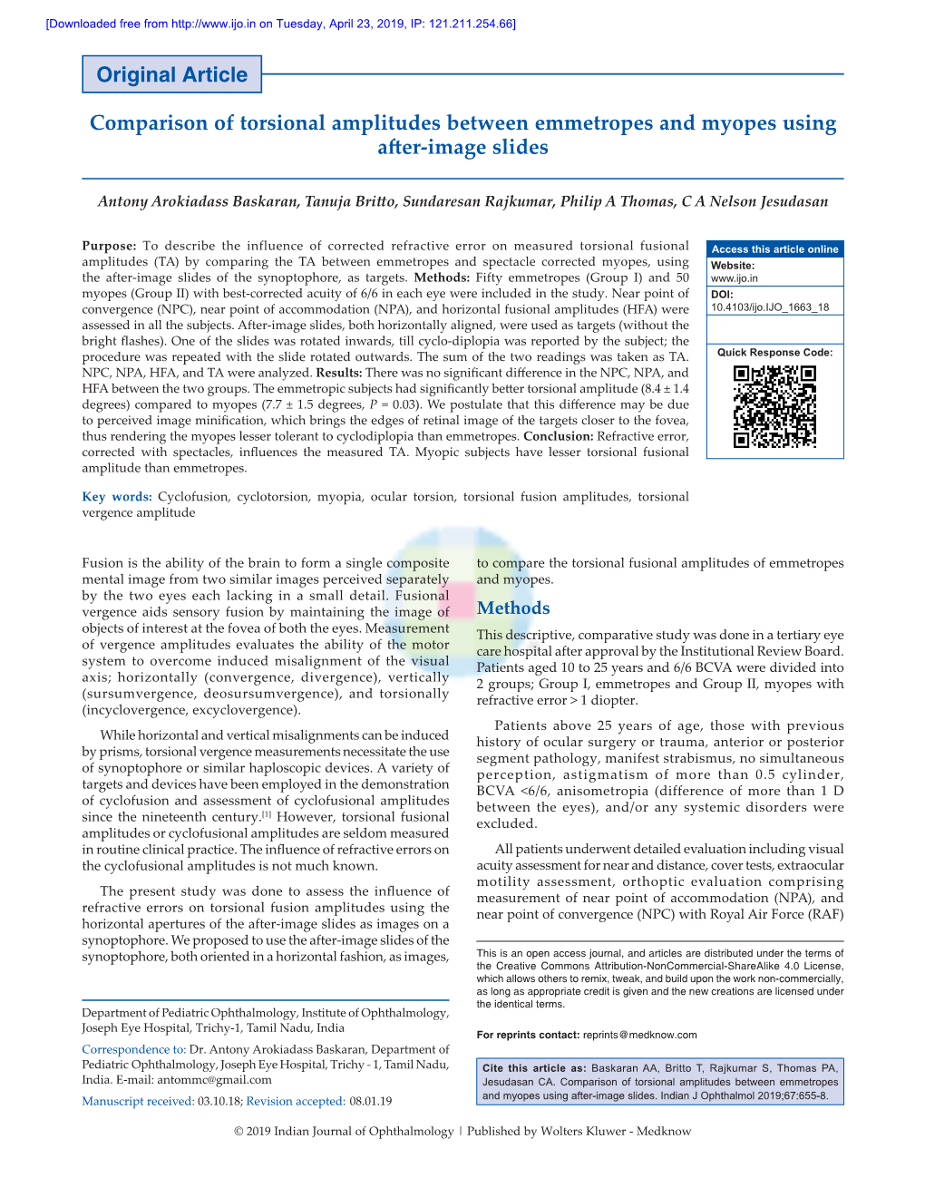 Original Article Comparison of Torsional Amplitudes Between