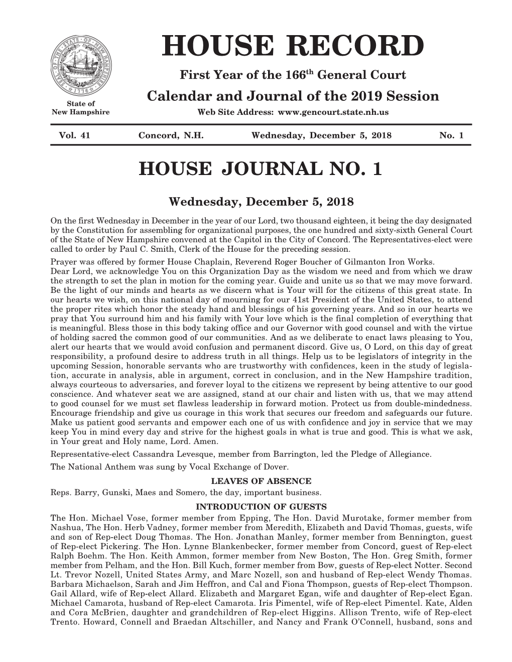 House Journal No. 1