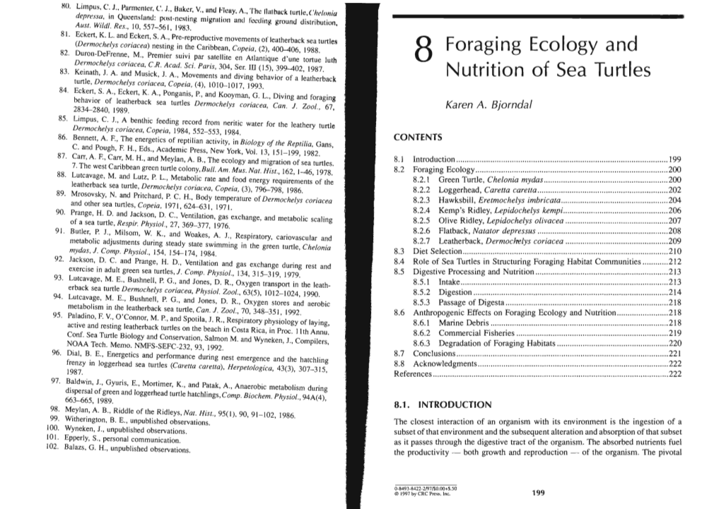 Foraging Ecology and Nutrition of Sea Turtles