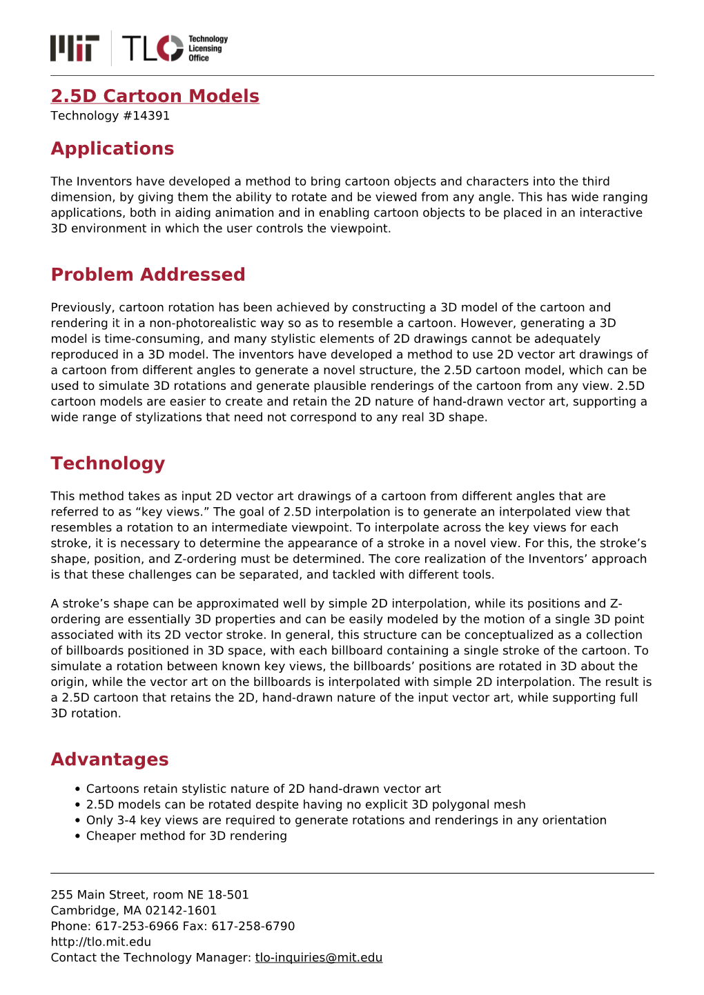 2.5D Cartoon Models Applications Problem Addressed Technology