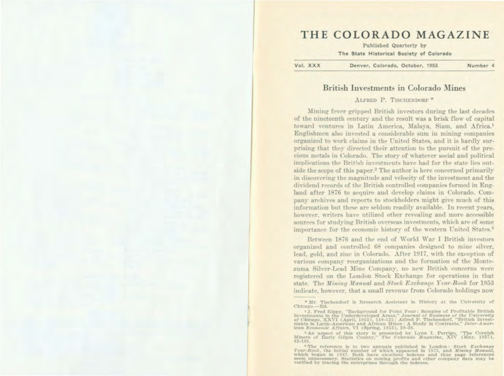 COLORADO MAGAZINE Published Quarterly by the State Historical Society of Colorado