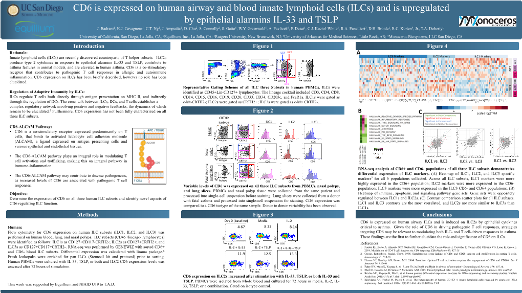 CD6 Is Expressed on Human Airway and Blood Innate Lymphoid Cells (Ilcs) and Is Upregulated by Epithelial Alarmins IL-33 and TSLP J