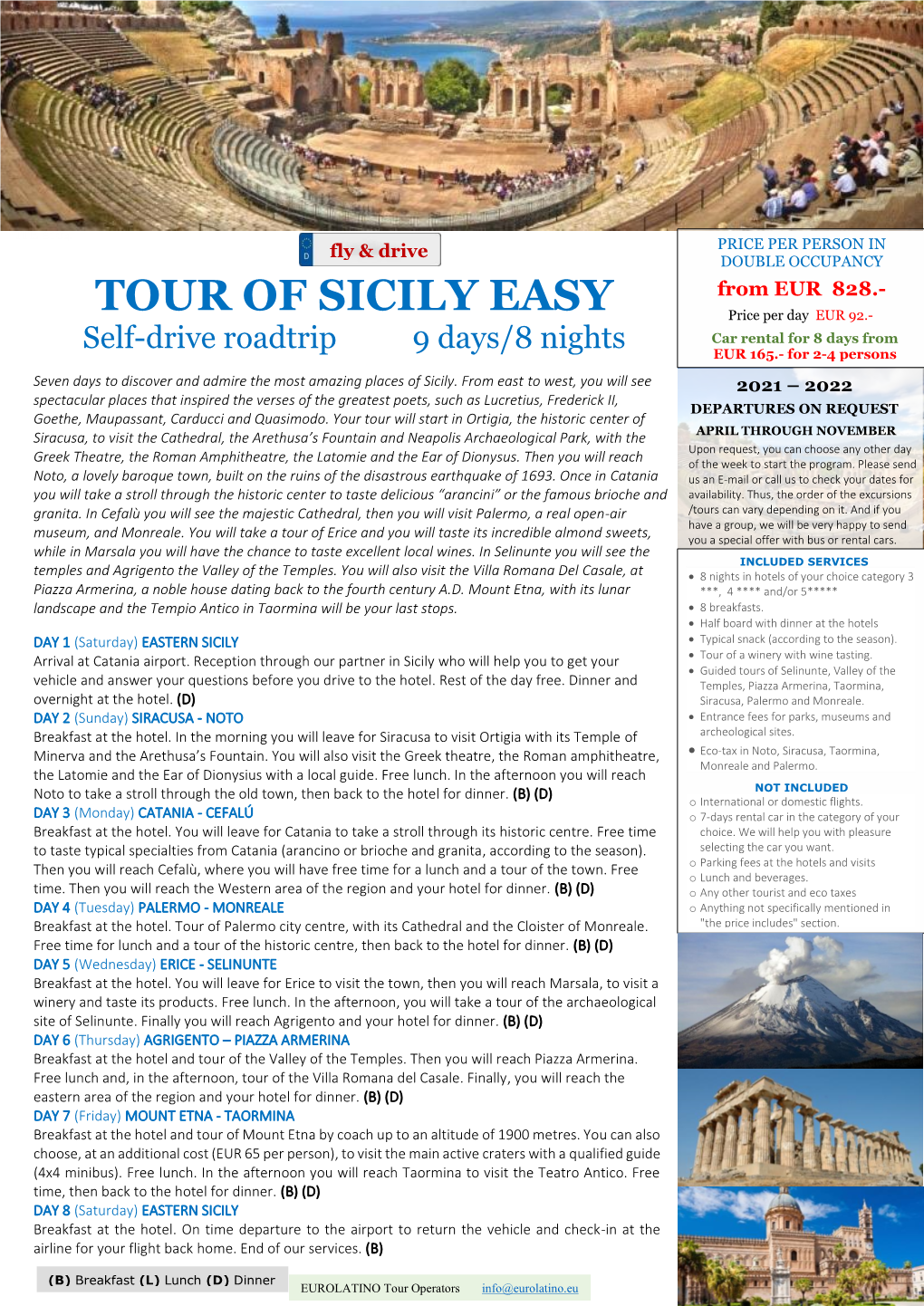 TOUR of SICILY EASY Price Per Day EUR 92