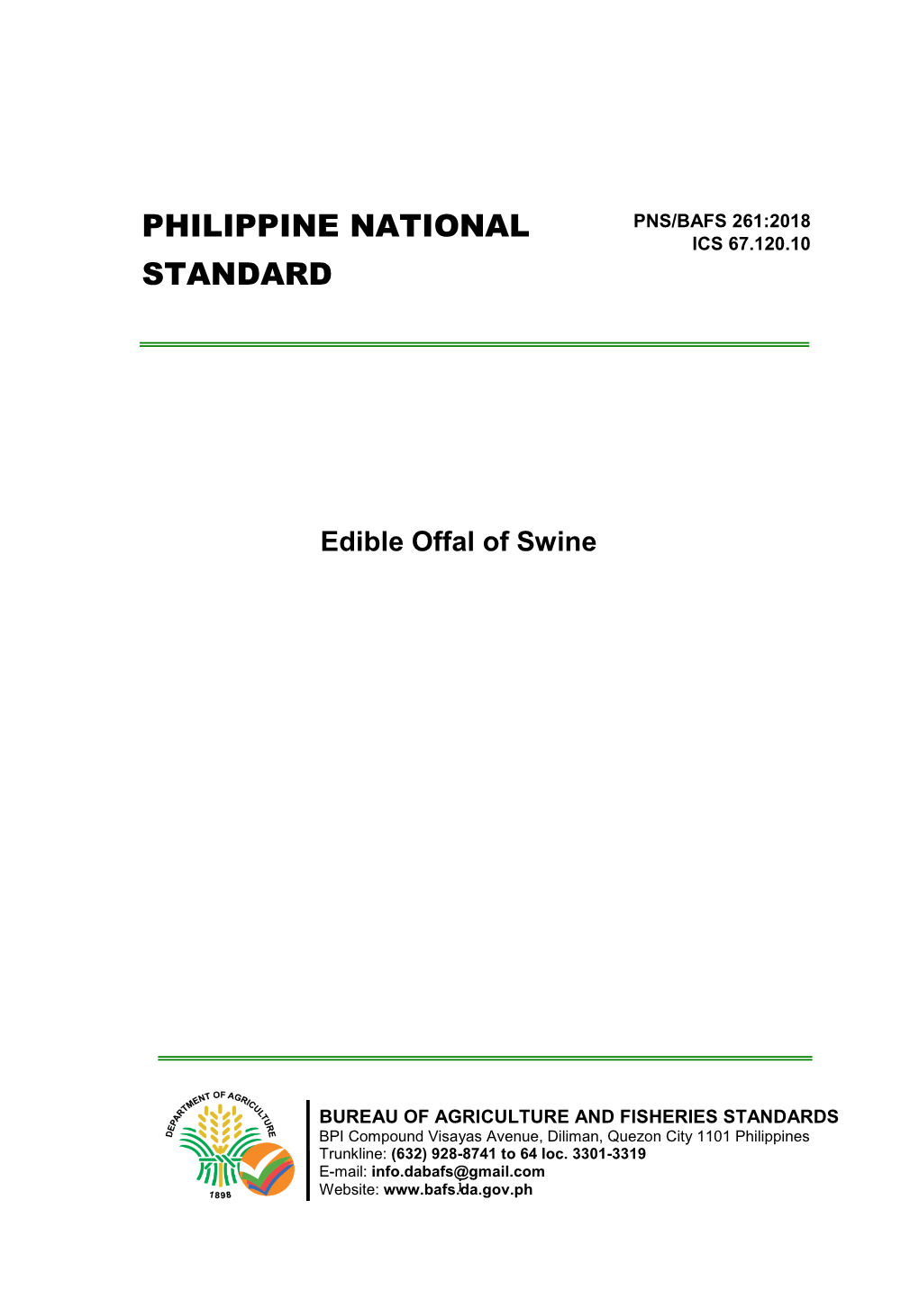 PNS/BAFS 261:2018 Offal of Swine