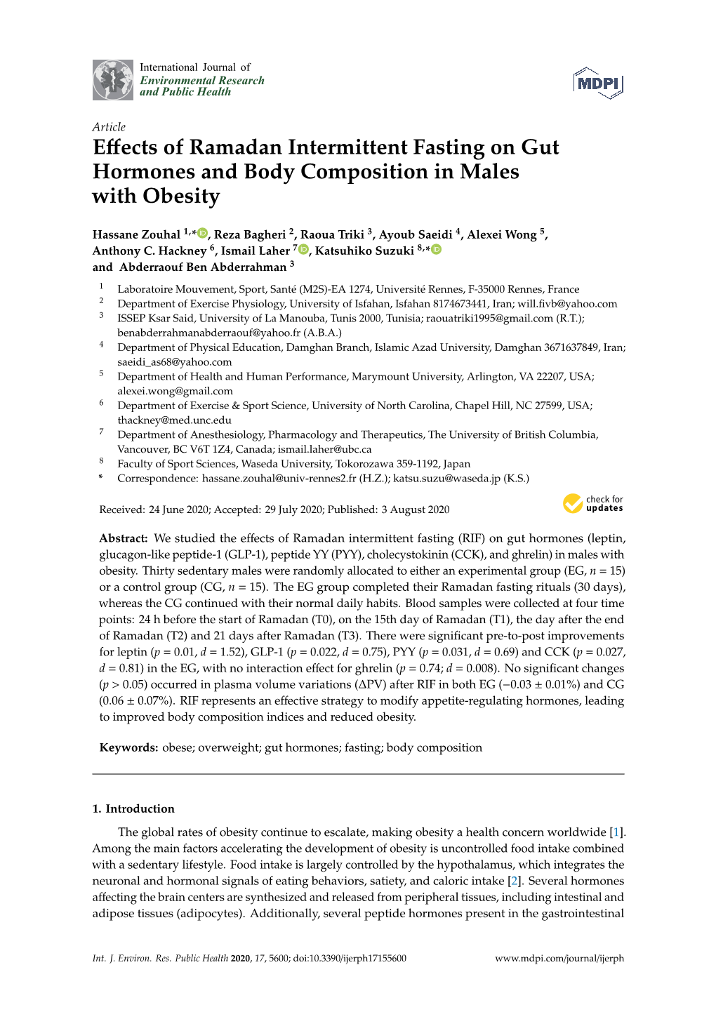 Effects of Ramadan Intermittent Fasting on Gut Hormones and Body