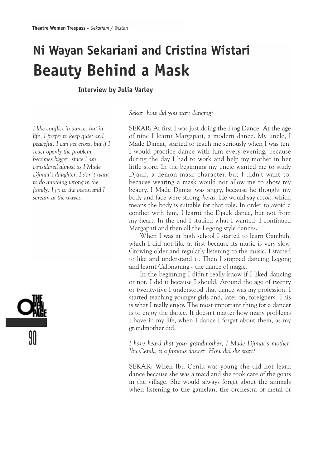 Beauty Behind a Mask Interview by Julia Varley
