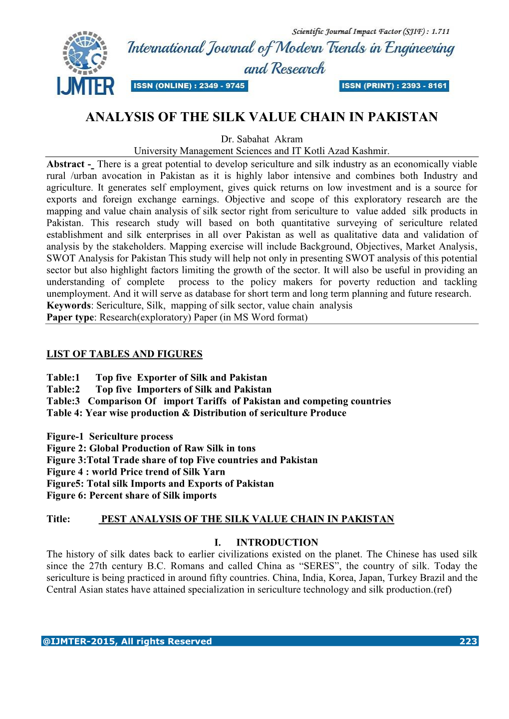 Analysis of the Silk Value Chain in Pakistan