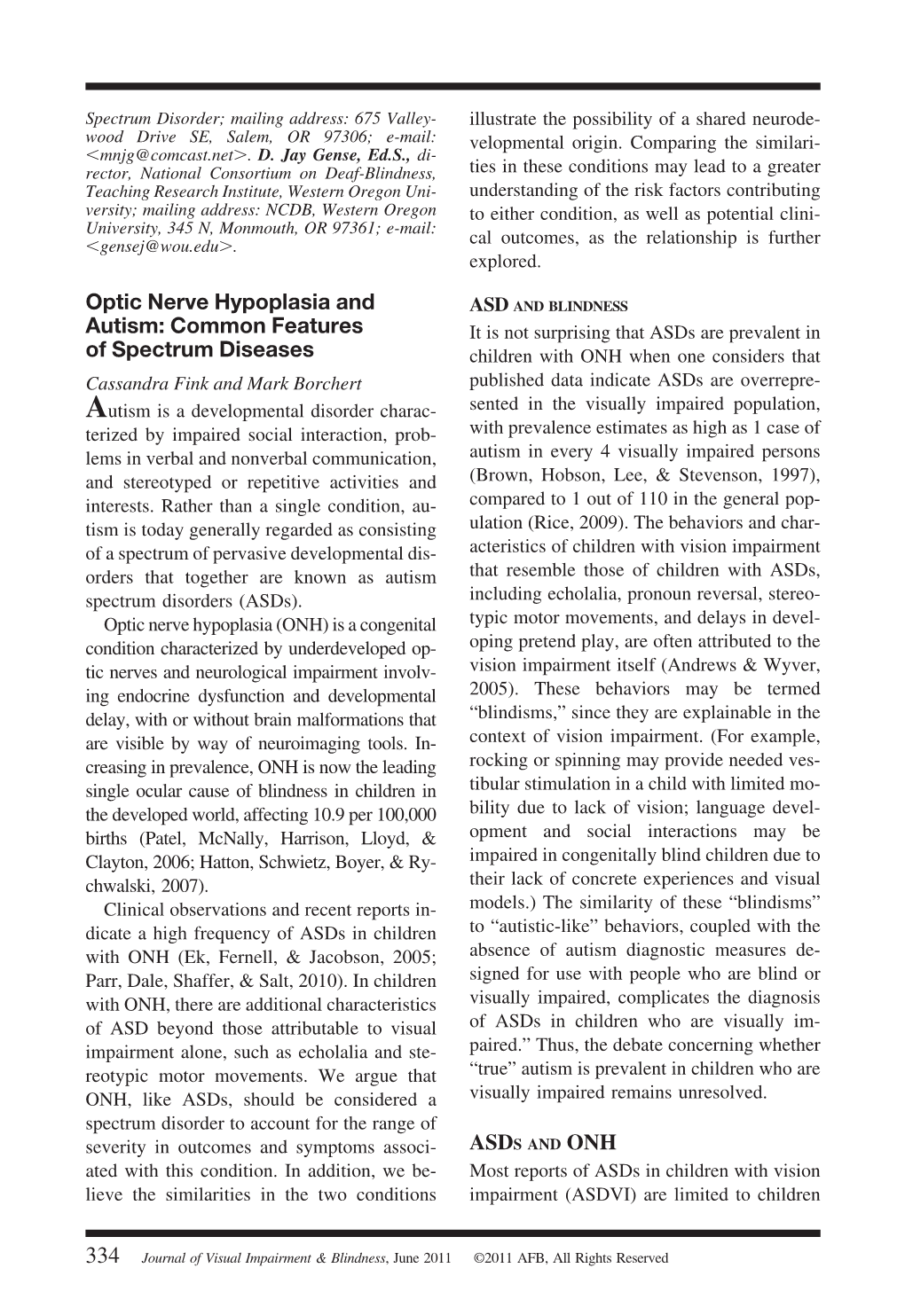 Optic Nerve Hypoplasia and Autism