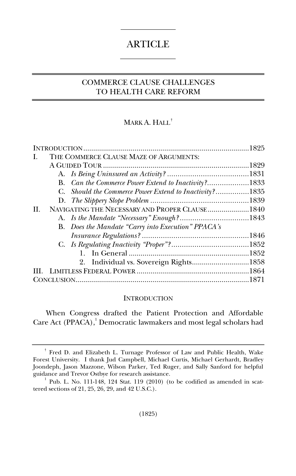 Commerce Clause Challenges to Health Care Reform