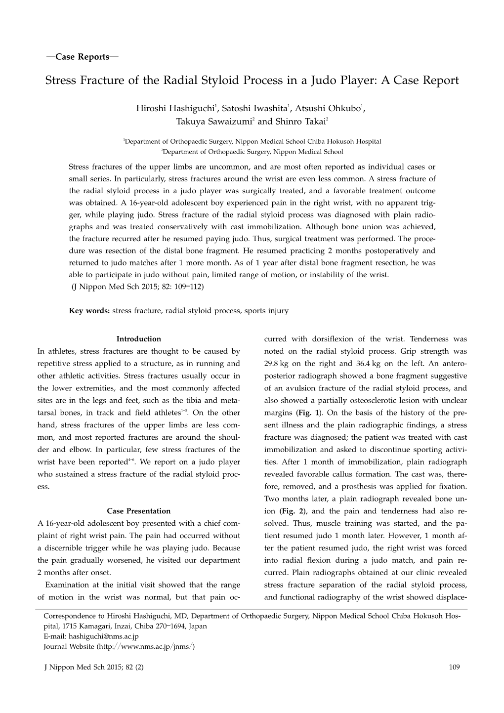 Stress Fracture of the Radial Styloid Process in a Judo Player: a Case Report