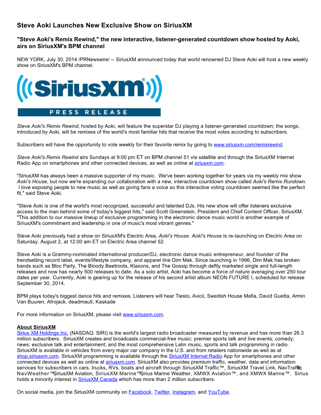 Steve Aoki Launches New Exclusive Show on Siriusxm