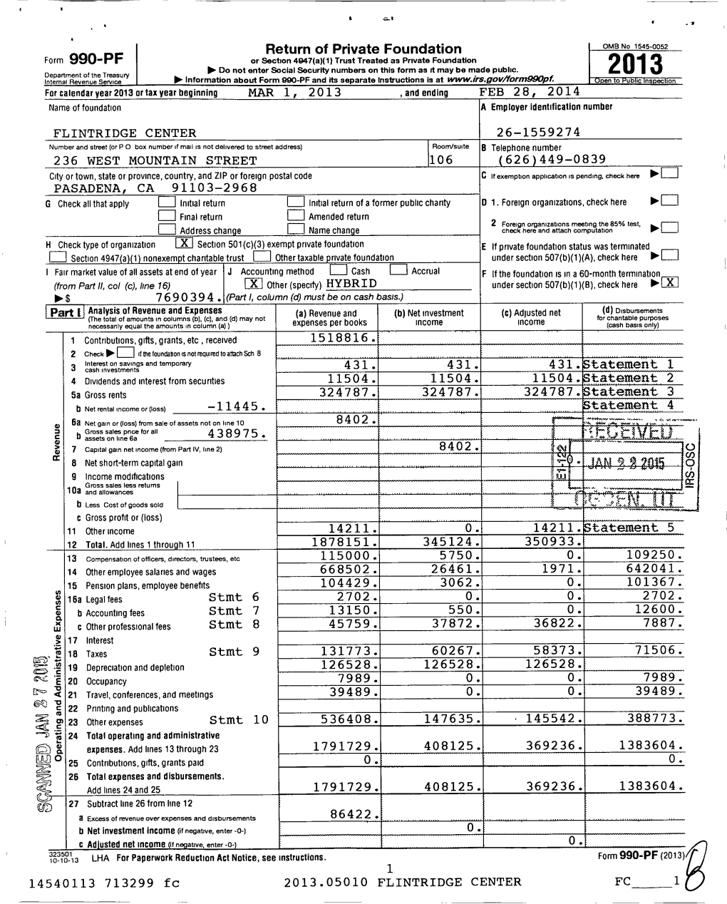 Return of Private Foundation 4 31 . Tatement 1 324787. Tatement