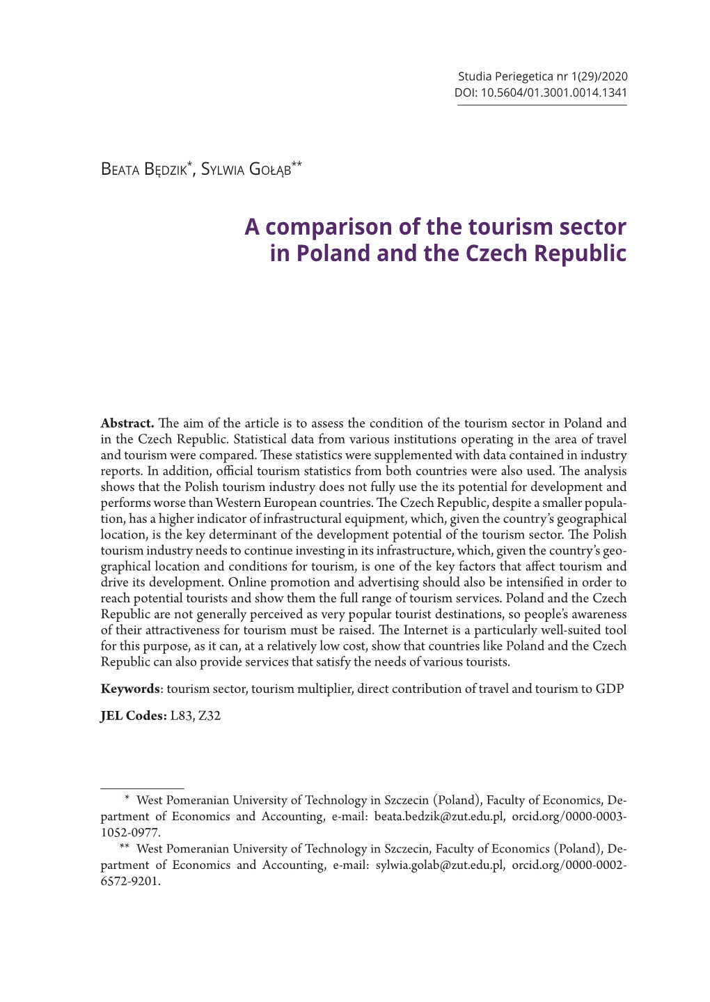 A Comparison of the Tourism Sector in Poland and the Czech Republic