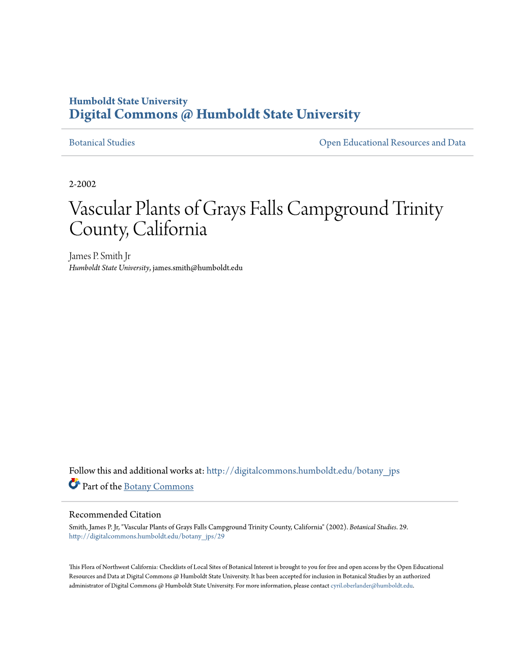 Vascular Plants of Grays Falls Campground Trinity County, California James P