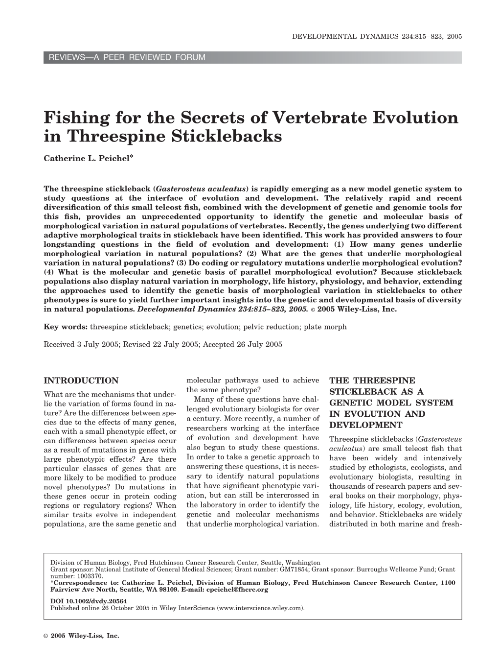 Fishing for the Secrets of Vertebrate Evolution in Threespine Sticklebacks