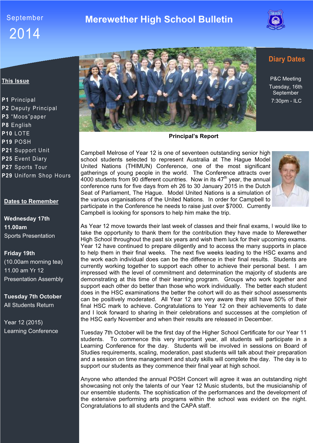 September Merewether High School Bulletin 2014