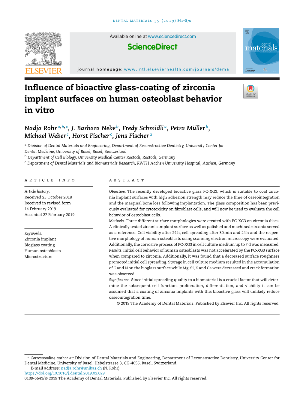 Influence of Bioactive Glass-Coating of Zirconia Implant Surfaces on Human