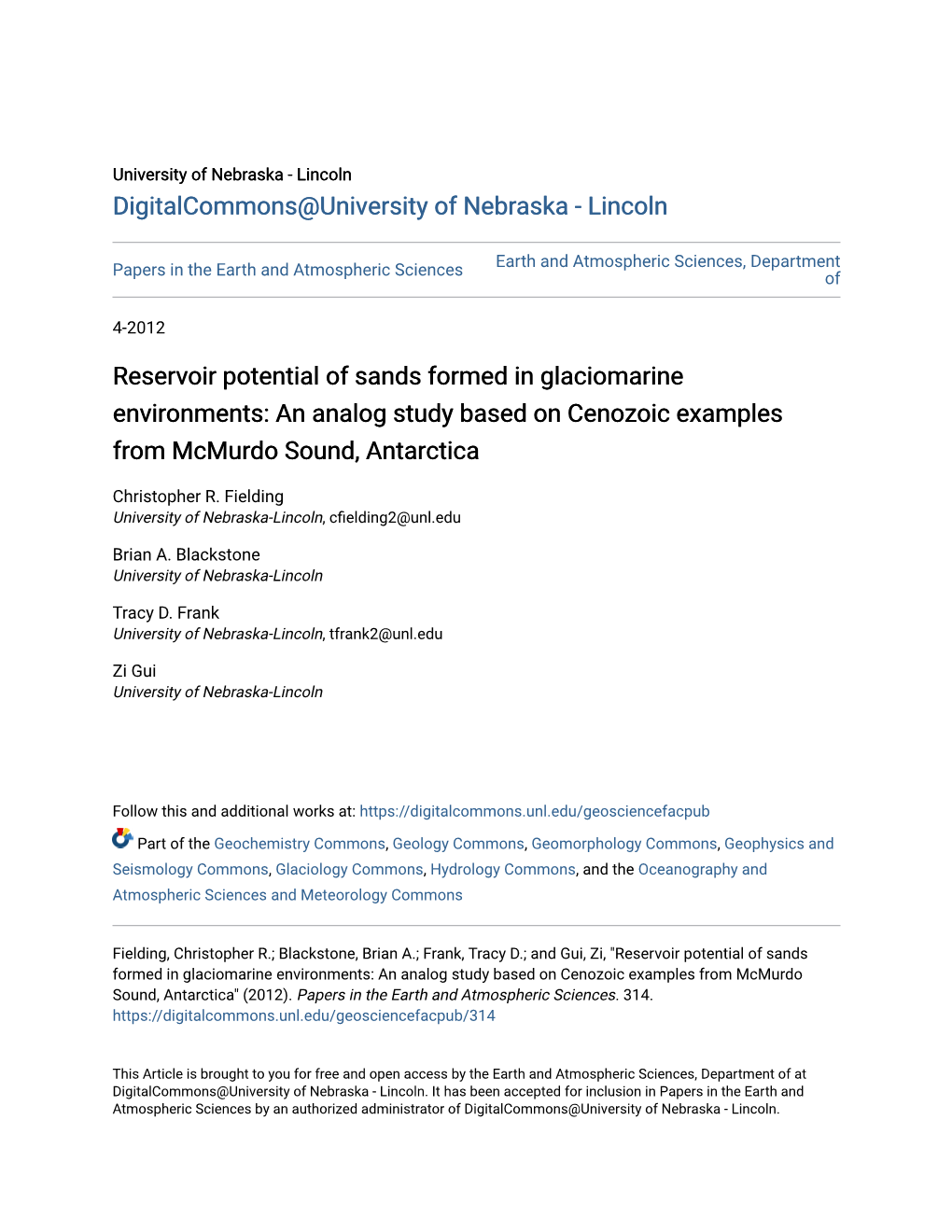 Reservoir Potential of Sands Formed in Glaciomarine Environments: an Analog Study Based on Cenozoic Examples from Mcmurdo Sound, Antarctica