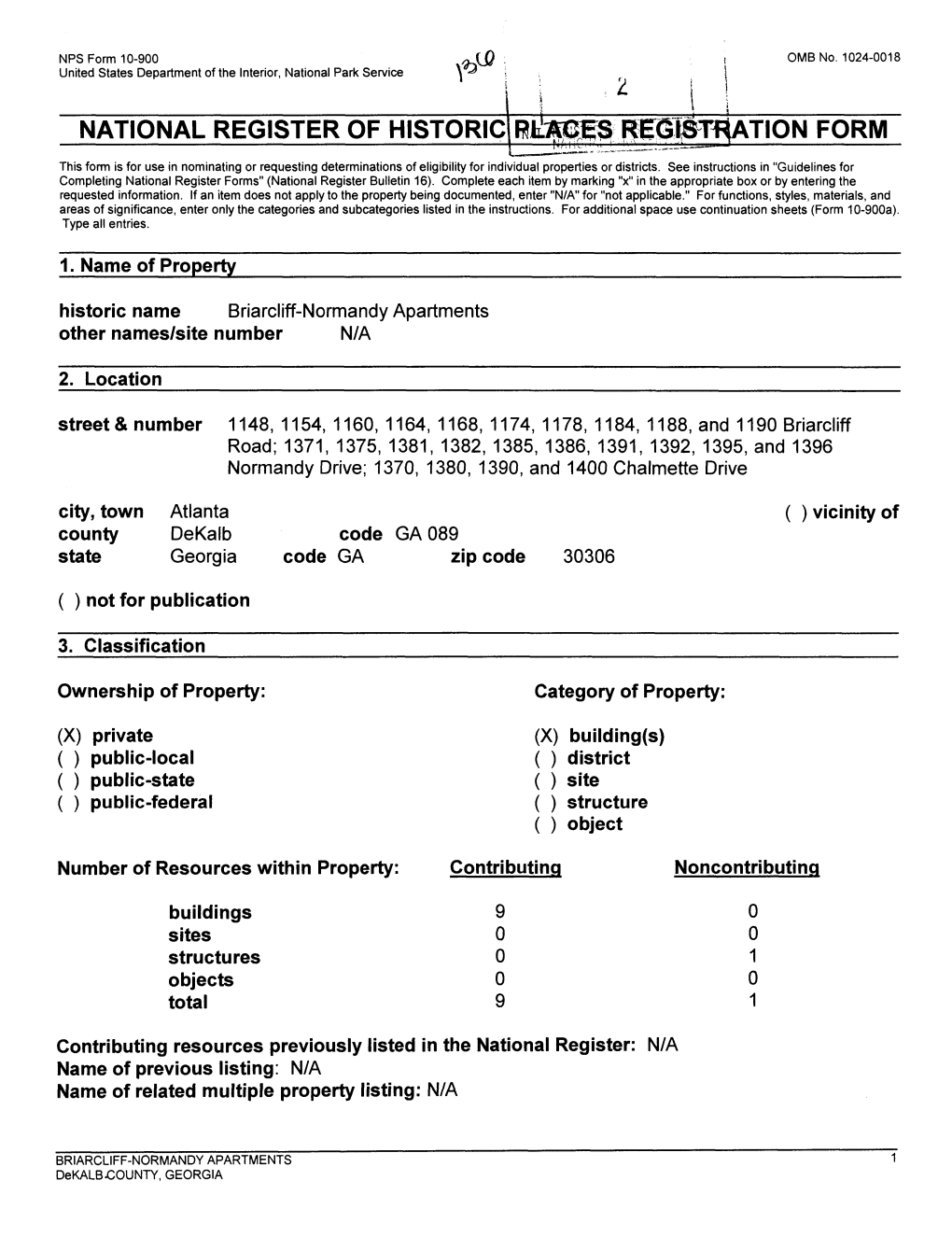 National Register of Historic Form