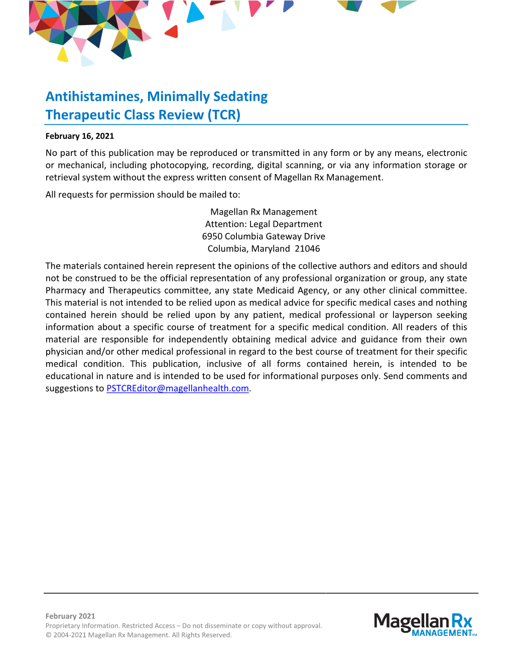 Antihistamines, Minimally Sedating Therapeutic Class Review (TCR)