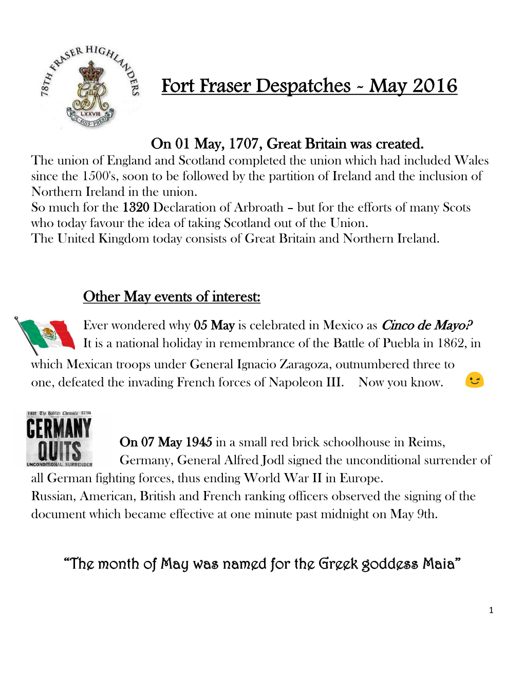 Fort Fraser Despatches - May 2016