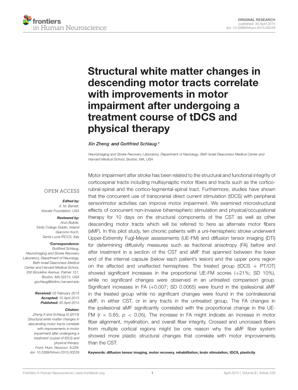 Structural White Matter Changes in Descending Motor Tracts Correlate