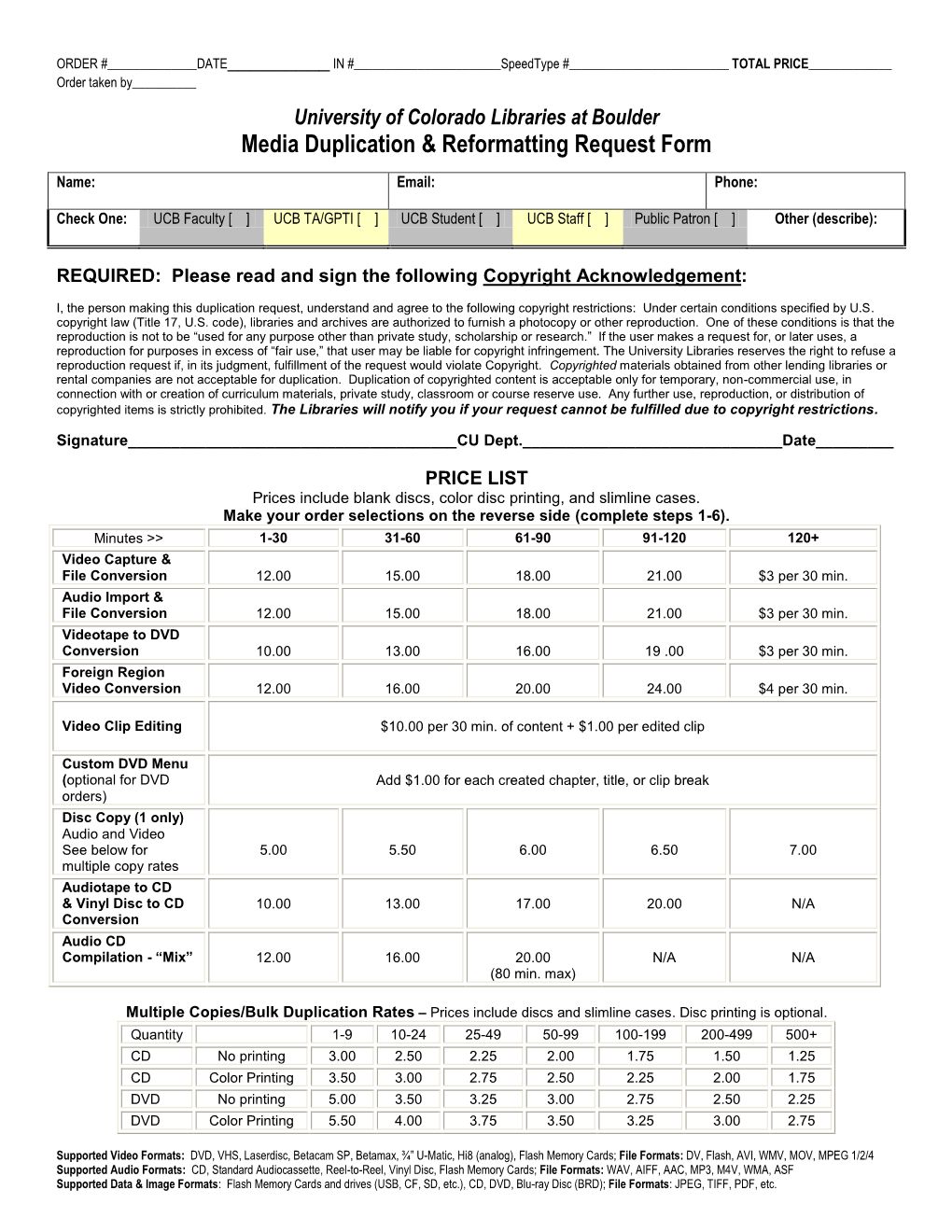 Media Duplication & Reformatting Request Form