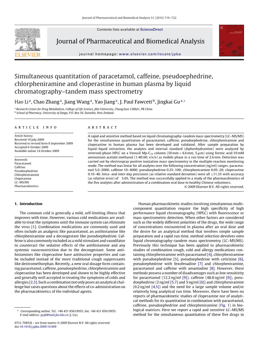 Simultaneous Quantitation of Paracetamol, Caffeine