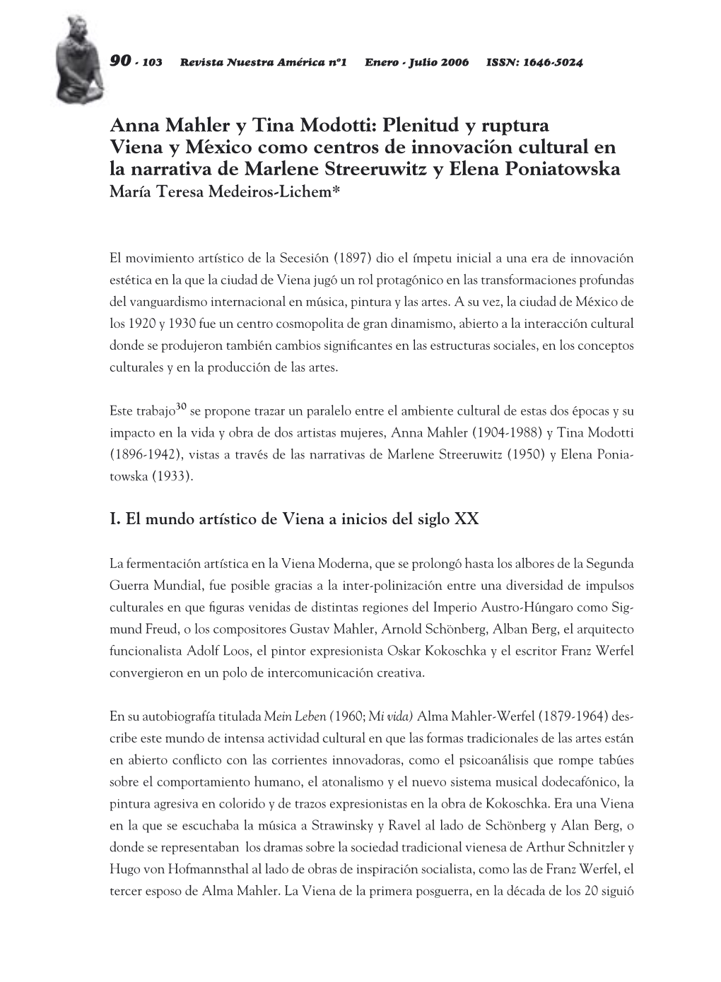 Anna Mahler Y Tina Modotti: Plenitud Y Ruptura Viena Y México Como