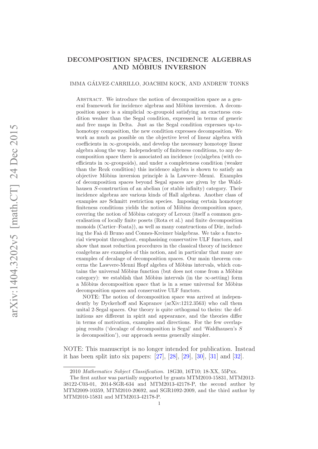 Decomposition Spaces, Incidence Algebras and M\