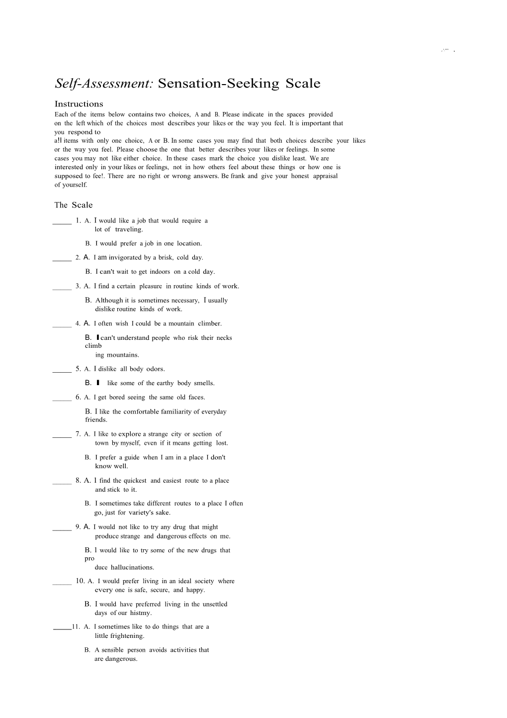 Self-Assessment:Sensation-Seekingscale