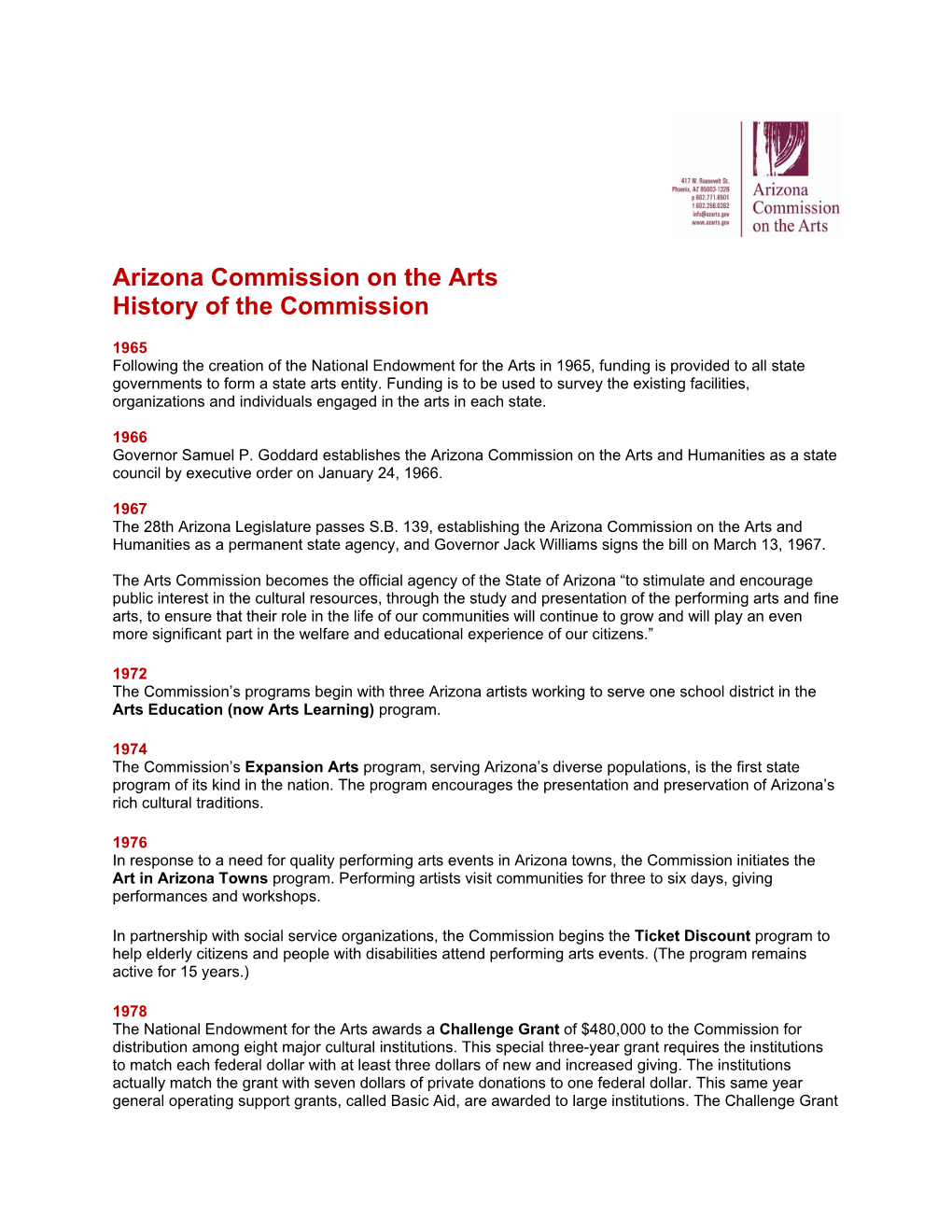 History of the Arts Commission