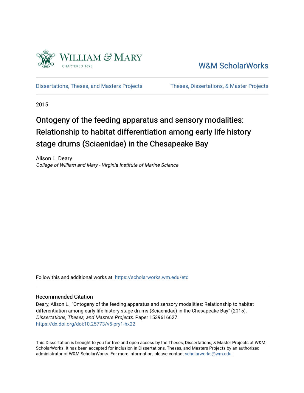 Ontogeny of the Feeding Apparatus and Sensory