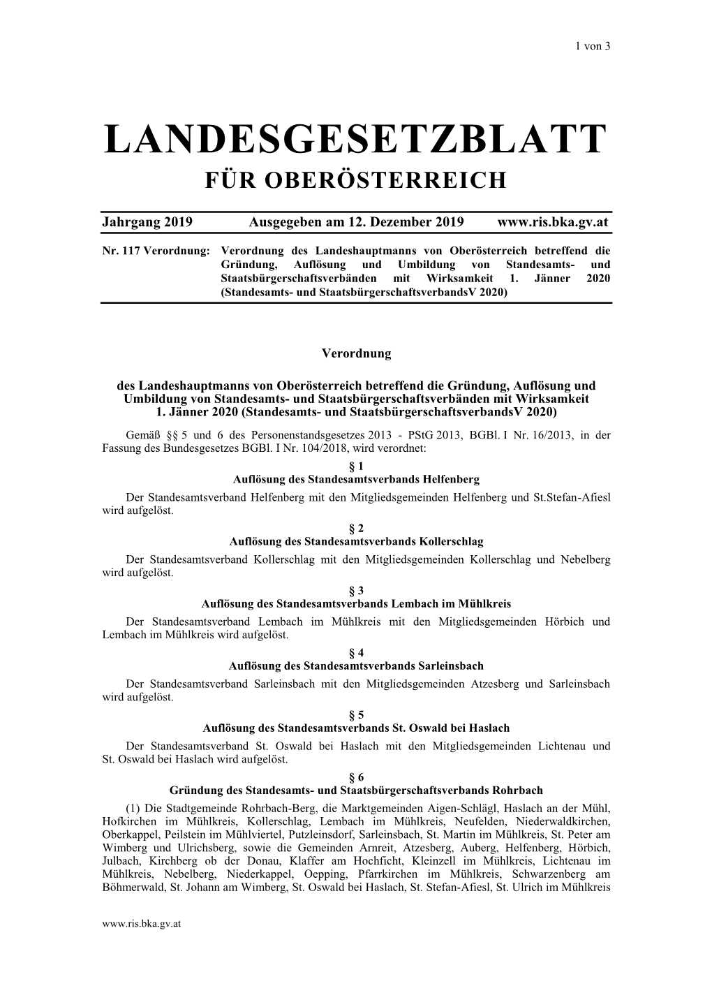 Landesgesetzblatt Für Oberösterreich