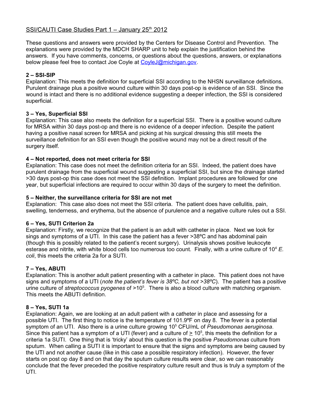 SSI/CAUTI Case Studies Part 1 January 25Th 2012