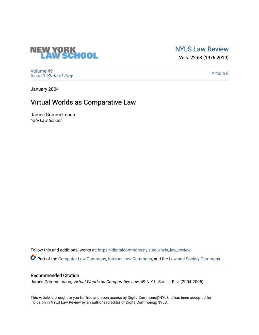 Virtual Worlds As Comparative Law