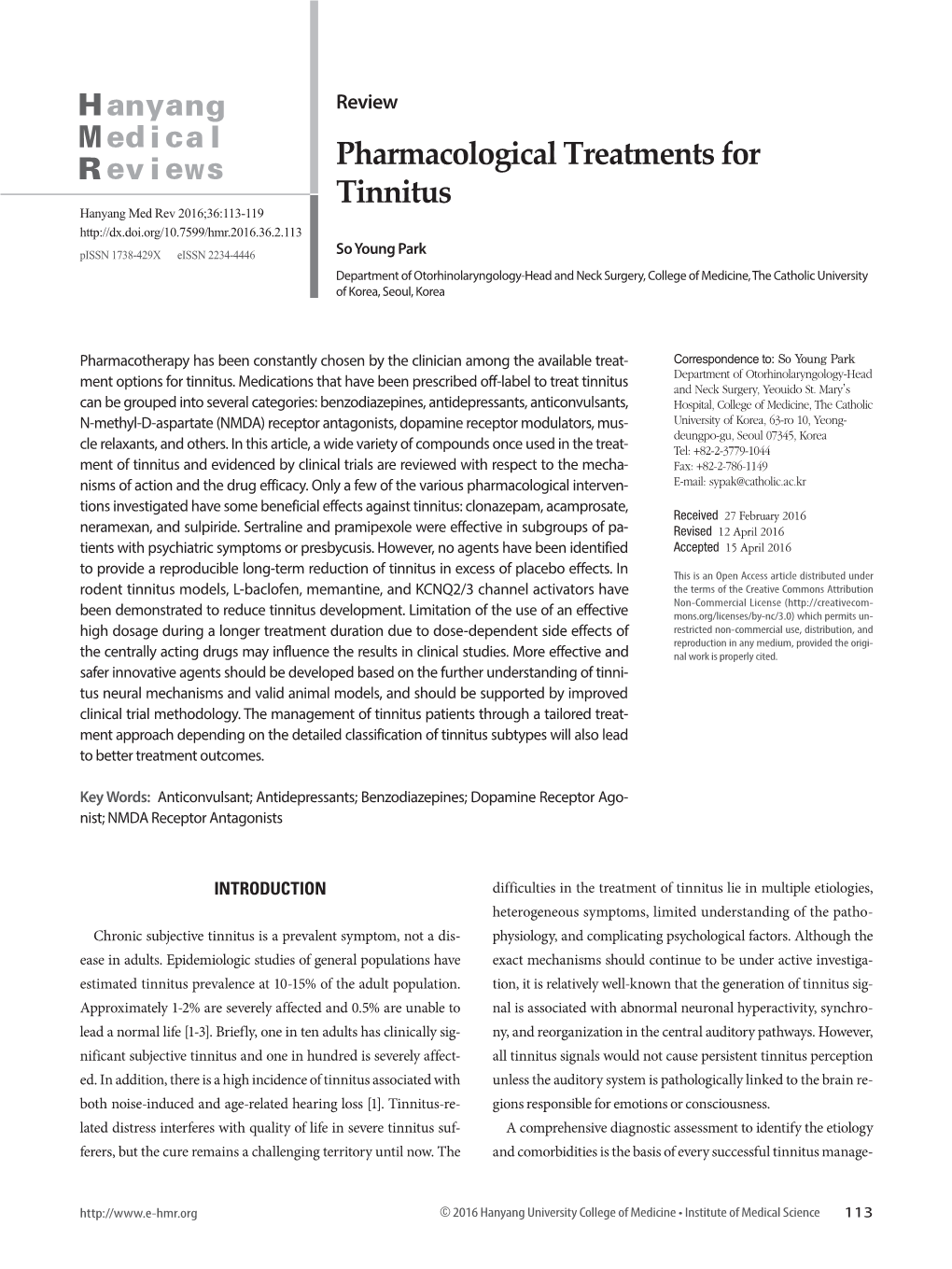 Pharmacological Treatments for Tinnitus