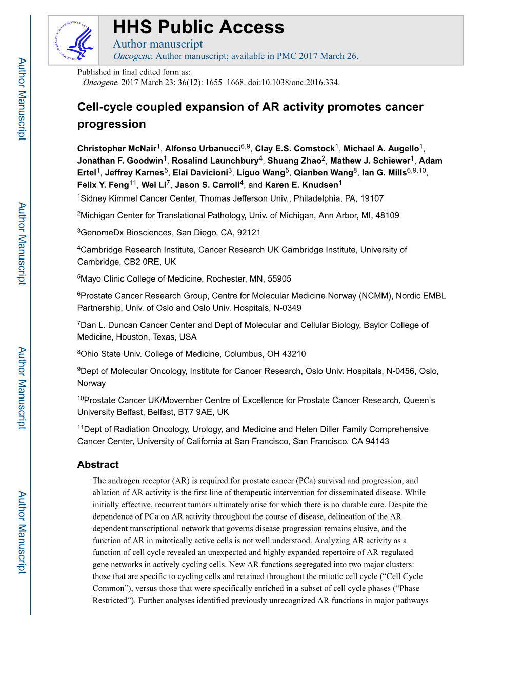 Cell-Cycle Coupled Expansion of AR Activity Promotes Cancer Progression