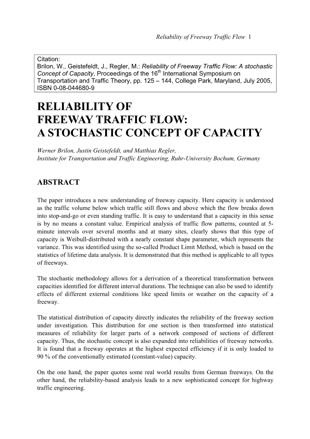 A Stochastic Concept of Capacity, Proceedings of the 16Th International Symposium on Transportation and Traffic Theory, Pp