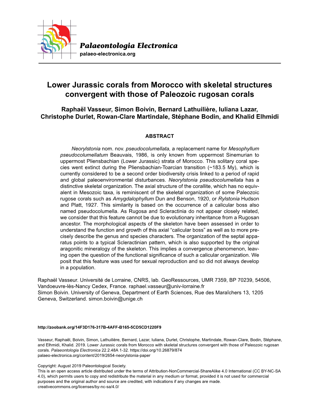 Lower Jurassic Corals from Morocco with Skeletal Structures Convergent with Those of Paleozoic Rugosan Corals