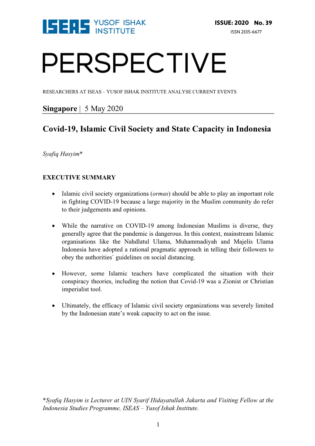 Covid-19, Islamic Civil Society and State Capacity in Indonesia